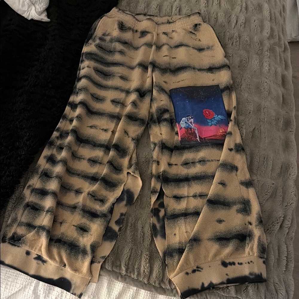 Tie-Dye Wide-Leg Pants with Graphic Patch